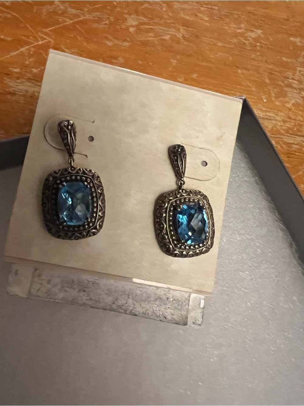 Effy Blue topaz Drop Earrings in Antique Silver